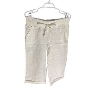Guess Women's White Cropped Linen Pants Size M Casual Summer